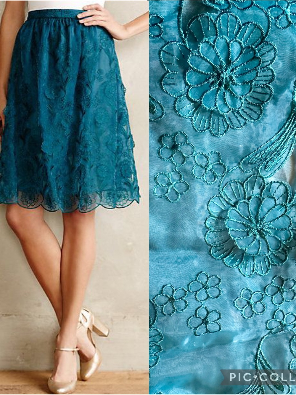 Yoana Baraschi for Anthropologie Blossomed Aubrieta lace teal skirt size 14